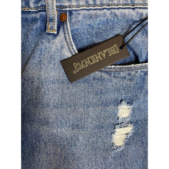 NWT BLANK NYC JEANS 33 THE FRANKLIN RIBCAGE WIDE LEG RIPPED BAGGY BLUE LIGHTS - Picture 4 of 12